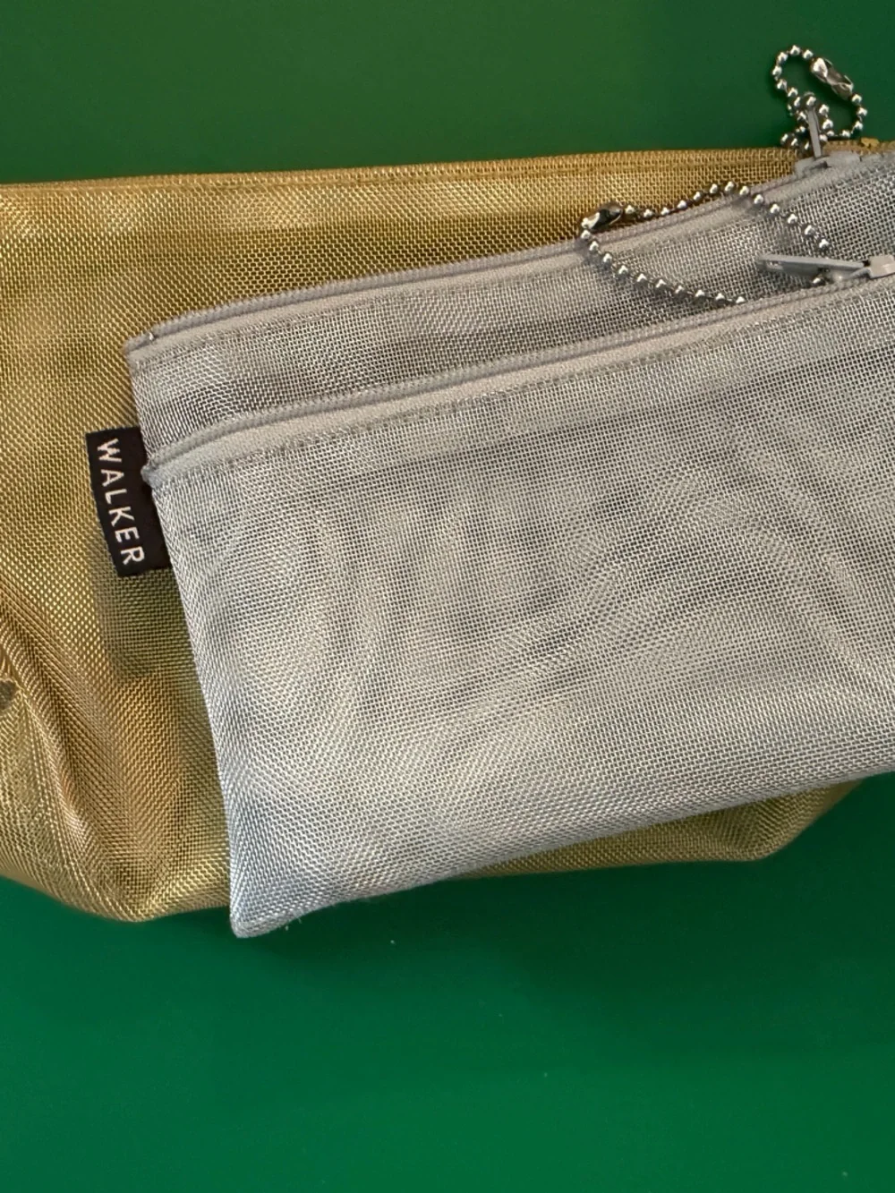 WALKER Metallic Gold & Silver Mesh Cosmetic Pouch Duo